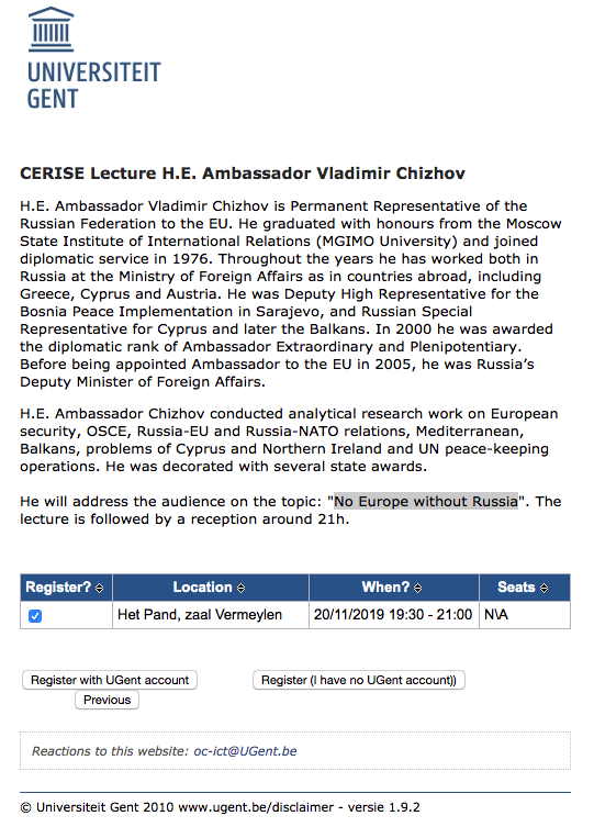 Page Internet. No Europe without Russia. CERISE Lecture H.E. Ambassador Vladimir Chizhov. 2019-11-20